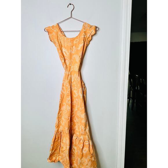 MARISSA WEBB x RTR Orange Botanical Print Tie Back Flutter Sleeve Midi Dress 4 - Picture 4 of 14